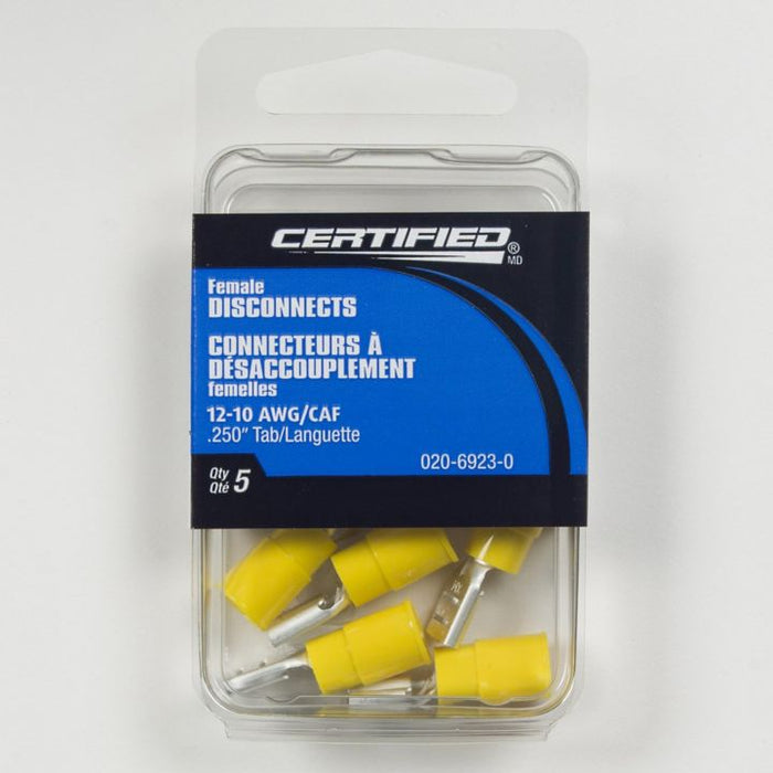 B3675 Certified 12-10 AWG Automotive Female Quick Disconnect, .250-in, 5-pk