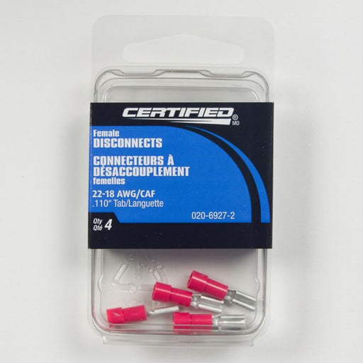RQDF-110 Certified 22-18 AWG Automotive Female Quick Disconnect, .110-in, 4-pk