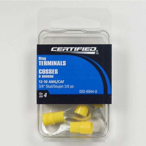 B3657-38 Certified 12-10 AWG Automotive Ring Terminal, 3/8-in, 4-pk