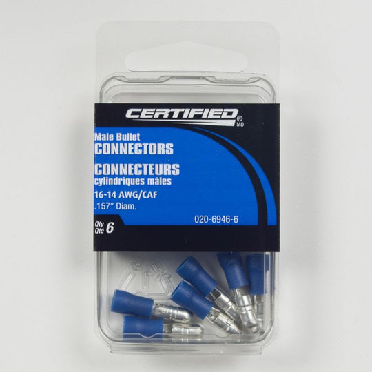 B3676 Certified 16-14 AWG Automotive Male Bullet Connector, .157-in, 6-pk