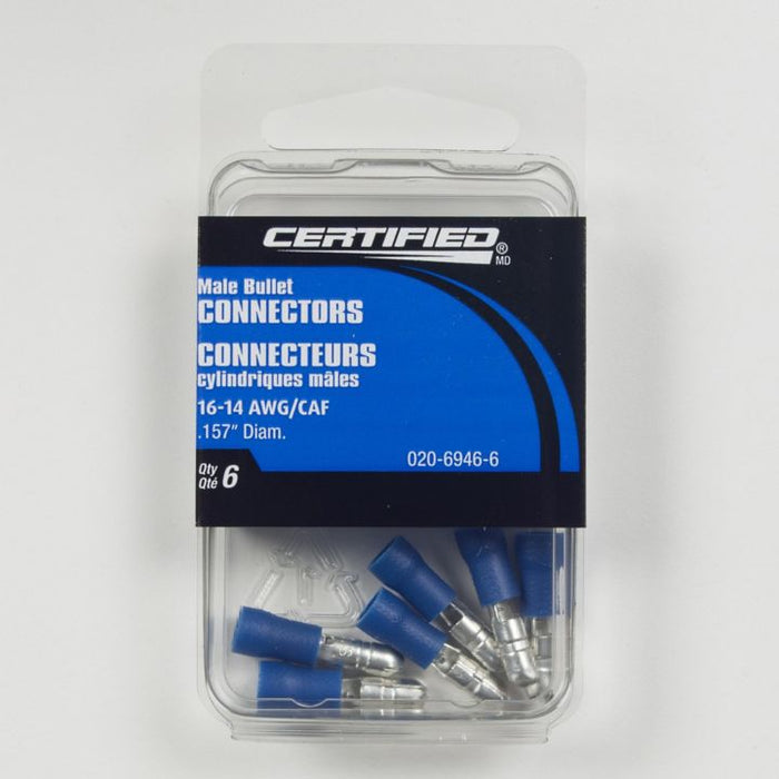 B3676 Certified 16-14 AWG Automotive Male Bullet Connector, .157-in, 6-pk