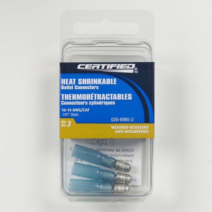 HS-BBM-197 Certified Heat Shrinkable Bullet Connector, 3-pk