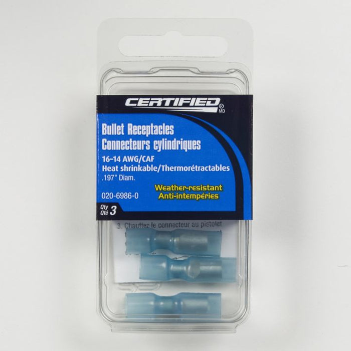 HS-BBF-FI-19 Certified Heat Shrinkable Bullet Receptacle, 3-pk