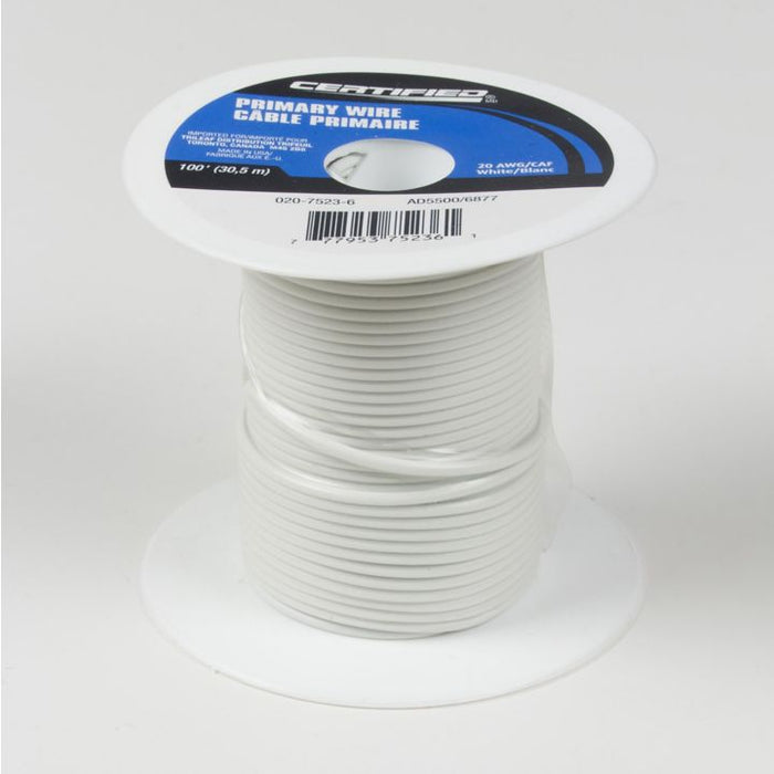 GPT-20-W Certified 20 AWG Wire, White, 100-ft
