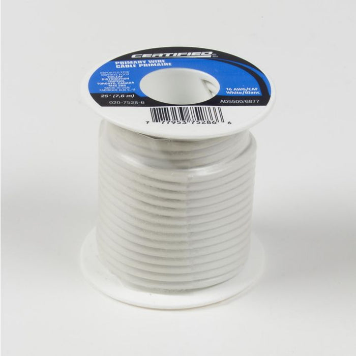 GPT-16-W-Q Certified 16 AWG Wire, White, 25-ft