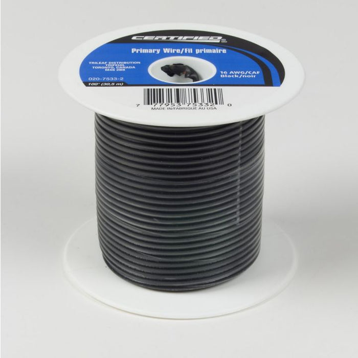 GPT-16-B Certified 16 AWG Wire, Black, 100-ft