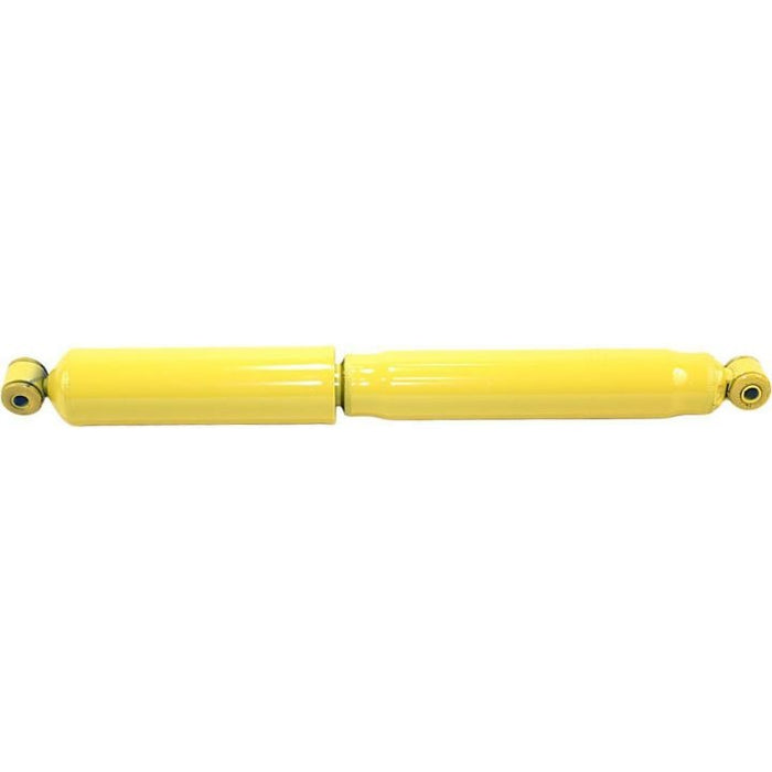 A Monroe Gas-Matic 32238 yellow automotive shock absorber isolated on a white background.
