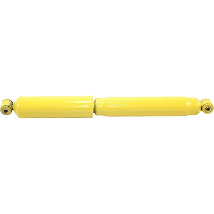 A Monroe Gas-Matic 32238 yellow automotive shock absorber isolated on a white background.