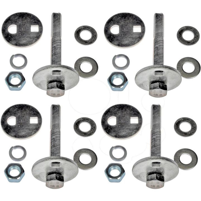 Four AK90409 ProSeries OE+ Alignment Kits featuring metallic bolts with washers and nuts arranged symmetrically on a white background.