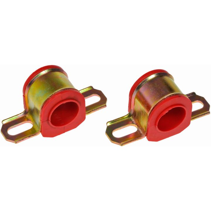 Two BB7350 ProSeries OE+ red and gold-colored automotive bushings with mounting brackets on a white background.