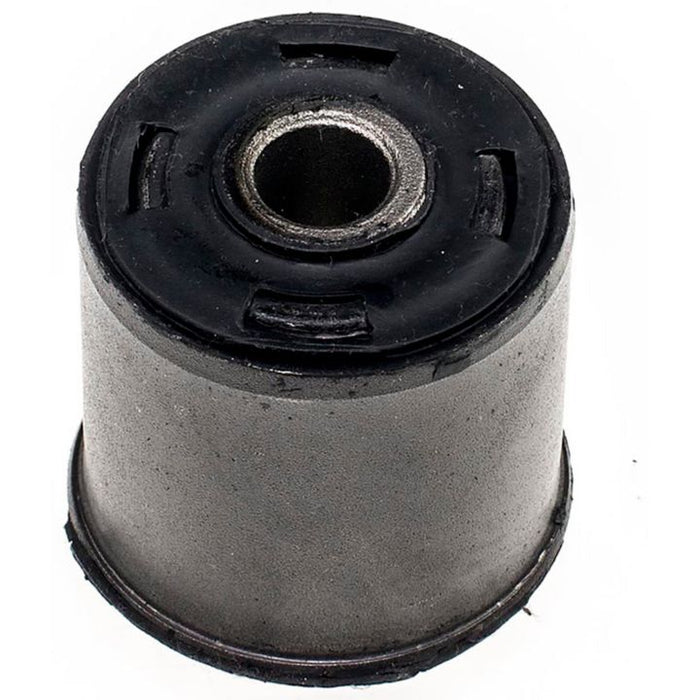 The BC60539 ProSeries OE+ Bushing is a metal cylindrical object featuring a black rubber component and a central hole, making it likely an automotive part such as a bushing.