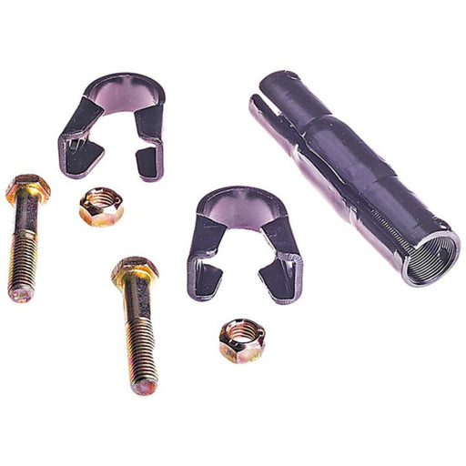 Set of S2012 ProSeries OE+ Tie Rod Adjusting Sleeves alongside bolts, nuts, and clips on a white background.