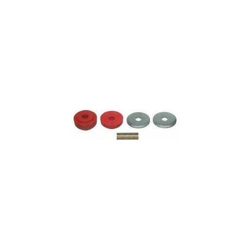 BRK81430 ProSeries OE+ Bushings in red and gray, along with a rectangular piece, are arranged in a row on a white background.