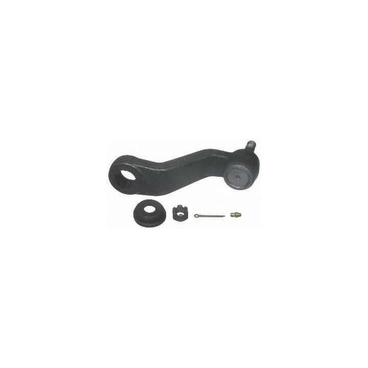 A PA7239 ProSeries OE+ Idler and Pitman Arm in black, accompanied by various small hardware components, set against a white background.