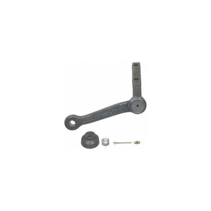A IA6249 ProSeries OE+ Idler and Pitman Arm set, complete with additional components including a nut, washer, and small pin, placed against a white background.