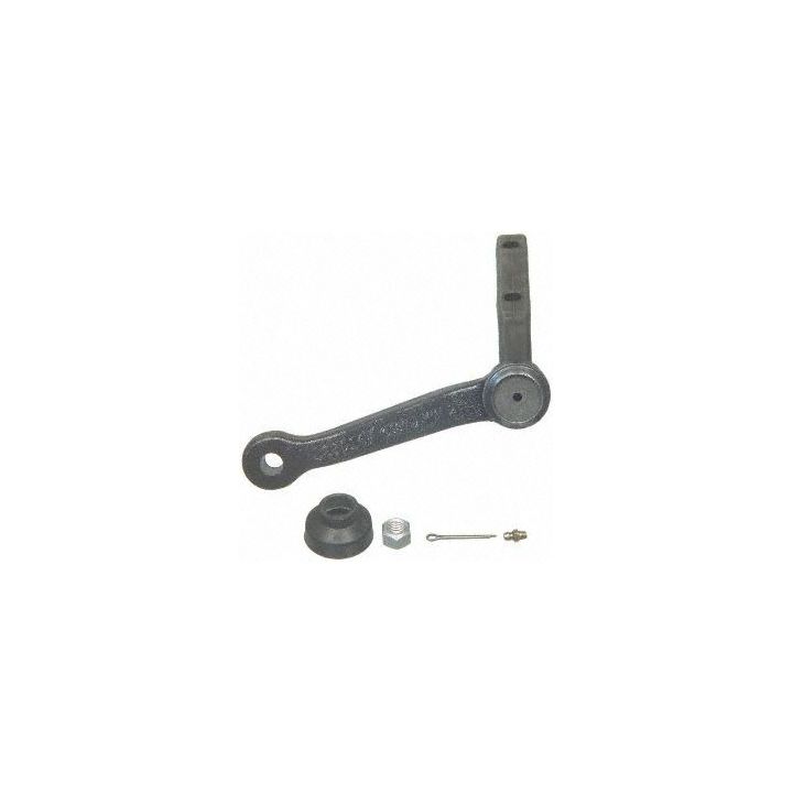 A IA6249 ProSeries OE+ Idler and Pitman Arm set, complete with additional components including a nut, washer, and small pin, placed against a white background.