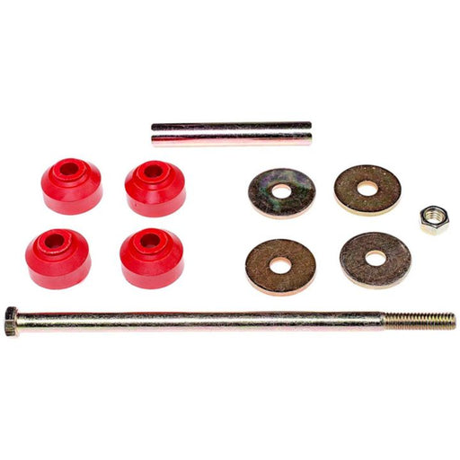 SK8988 ProSeries OE+ Stabilizer Links hardware set featuring bolts, nuts, washers, and red bushings arranged on a white background.