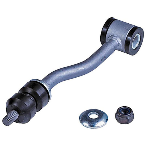 A SK3174XL ProSeries OE+ Stabilizer Link featuring a curved rod, rubber bushings, bolt, washer, and nut on a white background.
