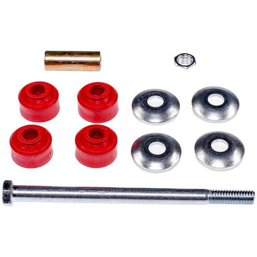 Set of SK9231 ProSeries OE+ Stabilizer Links, including a bolt, nut, spacer, red bushings, and metal washers arranged on a white background.