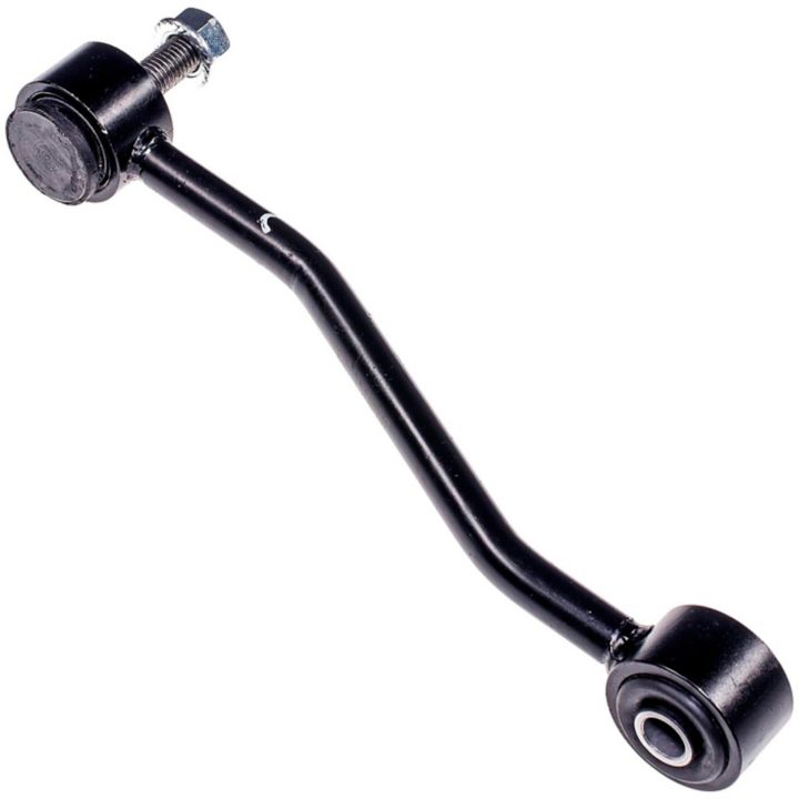 A SK80139 ProSeries OE+ Stabilizer Link in black, complete with a bolt and two bushings, isolated on a white background.