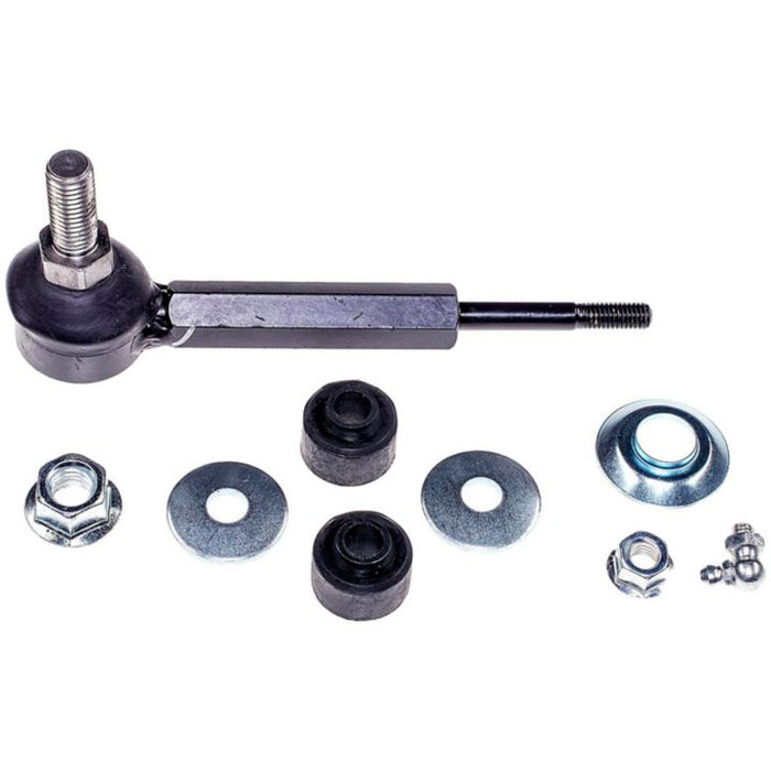 A SL74165 ProSeries OE+ Stabilizer Links assembly with nuts, washers, and bushings arranged on a white background.