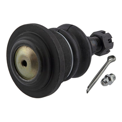 The 68045130AA Pro-Series OE Ball Joints feature a cylindrical black rubber wheel, equipped with a metal pin and complemented by a small silver spring, all set against a white background.
