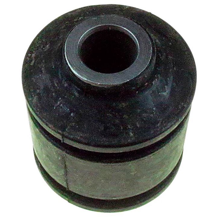 A cylindrical BC60380 ProSeries OE+ bushing made of black rubber and featuring a central silver metal ring.