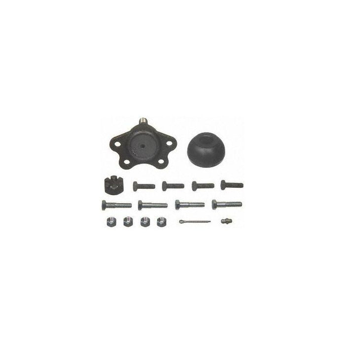 BJ81025 NASCAR Advantage Ball Joint - Front, complete with various screws, nuts, and components, arranged on a white background.