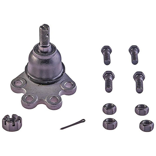 A BJ92115XL NASCAR Advantage Ball Joint - Front, featuring a stud, nuts, bolts, and a cotter pin on a white background.
