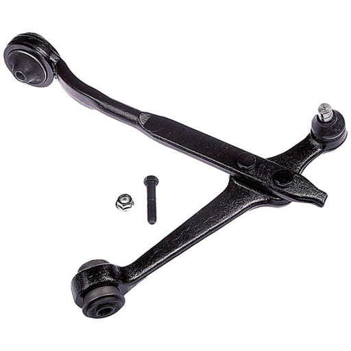A CB80011 ProSeries OE+ Control Arm in black, complete with attached ball joints and an accompanying bolt and nut, placed on a white background.
