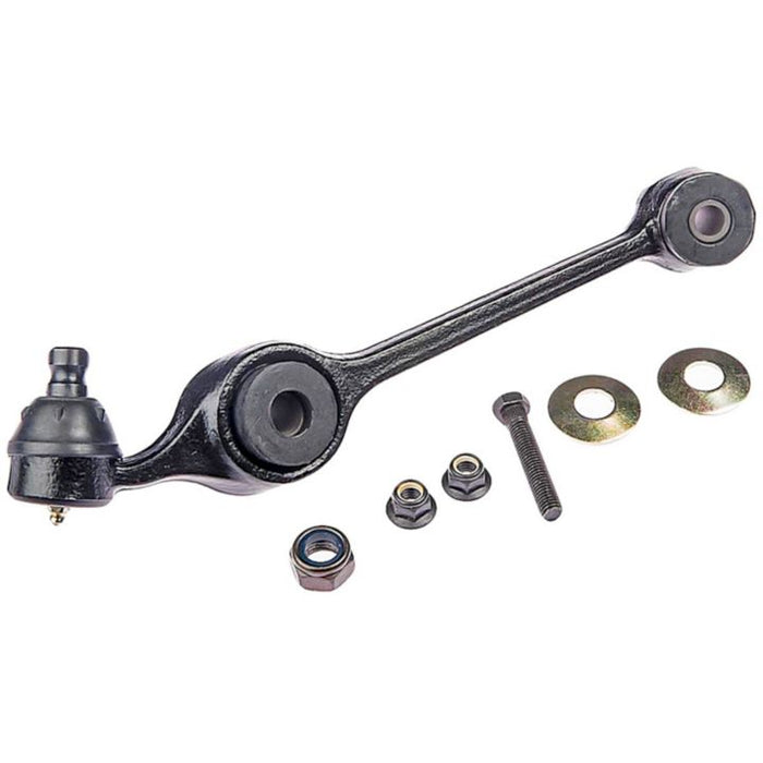 The CB8421 ProSeries OE+ Control Arm in black, featuring an attached ball joint, complete with metal washers, nuts, and a bolt, is displayed against a white background.