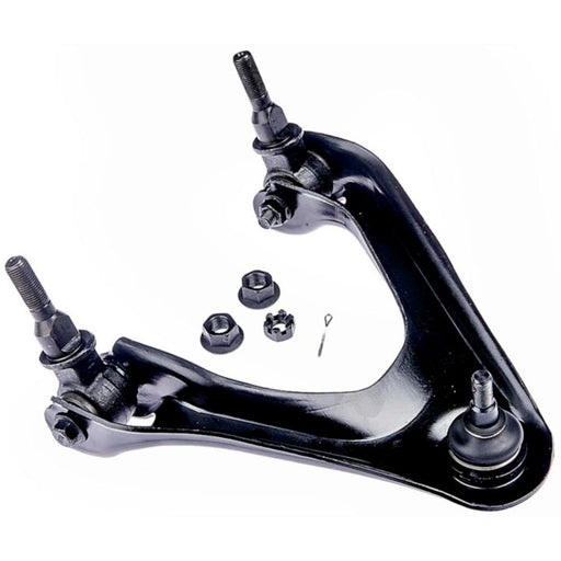 The CB90447 ProSeries OE+ Control Arm, a black metal component, includes ball joints, nuts, and cotter pins, showcased on a white background.
