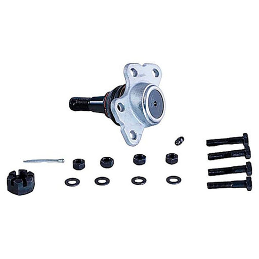 The B6344XL NASCAR Advantage Ball Joint - Front, complete with bolts, nuts, washers, and a cotter pin, arranged on a white background.