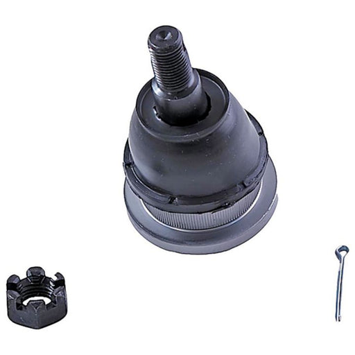 The BJ81186XL NASCAR Advantage Ball Joint - Front is a ball joint assembly featuring a black exterior, castellated nut, and a cotter pin, all showcased on a white background.