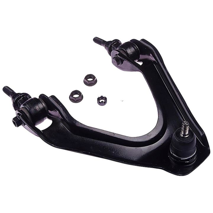 A CB90446 ProSeries OE+ Control Arm in black, accompanied by two nuts and a bolt nearby.
