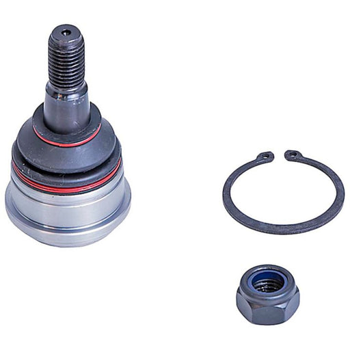BJ86325XL NASCAR Advantage Ball Joint - Front with mounting ring and hex nut for vehicle suspension on a white background.