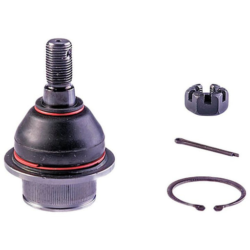BJ86375XL NASCAR Advantage Ball Joint - Front kit, includes pin, bearing, retainer ring, and cotter pin on a white background.
