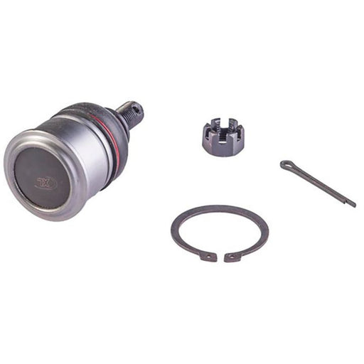 The B9802XL NASCAR Advantage Ball Joint - Front set includes four automotive parts: a cylindrical component, a clip, a gasket, and a small cylindrical part.