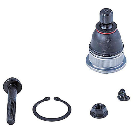 BJ92135XL NASCAR Advantage Ball Joint - Front, including bolt, snap ring, nut, and additional small components on a white background.