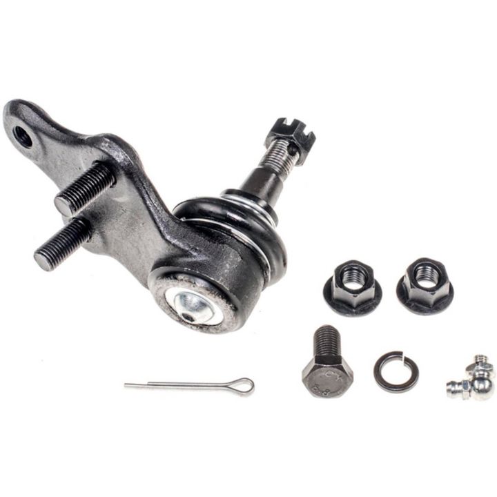 The B9741 NASCAR Advantage Ball Joint - Front assembly kit includes a cotter pin, nuts, bolts, and other small parts displayed on a white background.