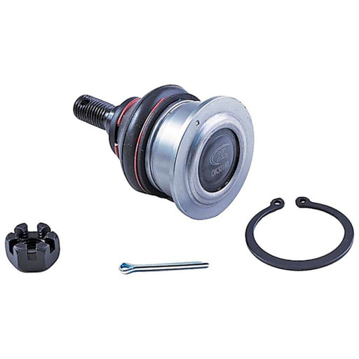 BJ59026XL NASCAR Advantage Ball Joint - Front, featuring a retaining clip, castle nut, and cotter pin, placed on a white background.