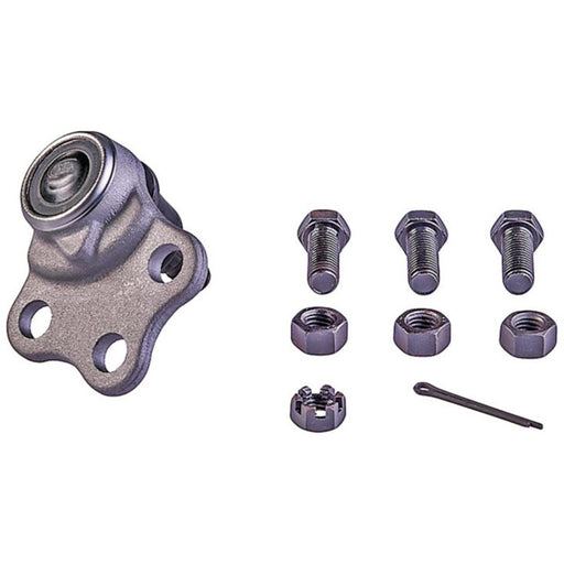 A BJ91035XL NASCAR Advantage Ball Joint - Front assembly kit featuring bolts, nuts, and a cotter pin arranged on a white background.