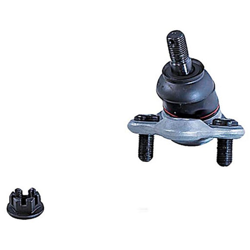 The BJ75065XL NASCAR Advantage Ball Joint - Front features a black mounting plate and threaded studs, accompanied by a separate black castle nut.