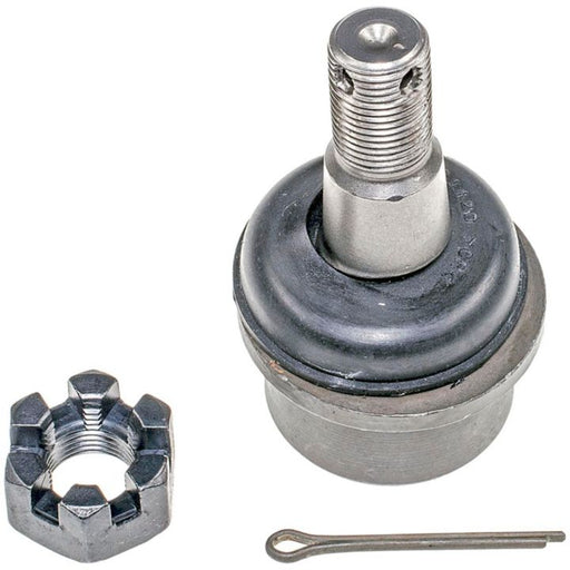 A BJ96005 NASCAR Advantage Ball Joint - Front with a castle nut and cotter pin placed beside it.