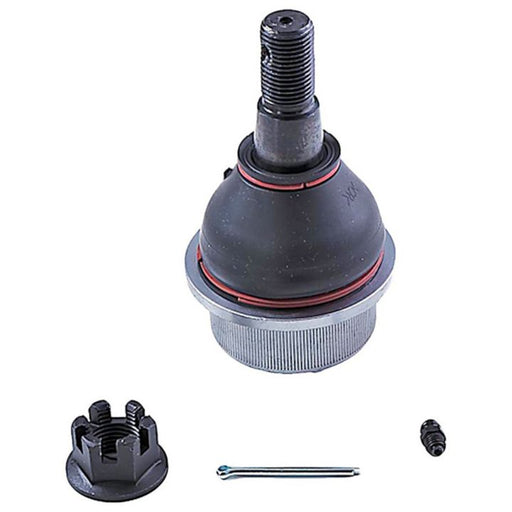 The BJ90015XL NASCAR Advantage Ball Joint for the front, featuring a castle nut, cotter pin, and grease fitting, displayed on a white background.