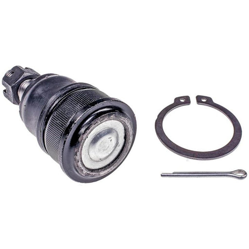 A BJ59035 NASCAR Advantage Ball Joint - Front in black, complete with circlip and cotter pin, displayed on a white background.