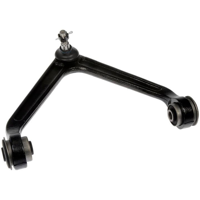 The CB7424 ProSeries OE+ Control Arm is a black control arm with bushings, featuring a ball joint at the top and mounting points at the ends of the arms.