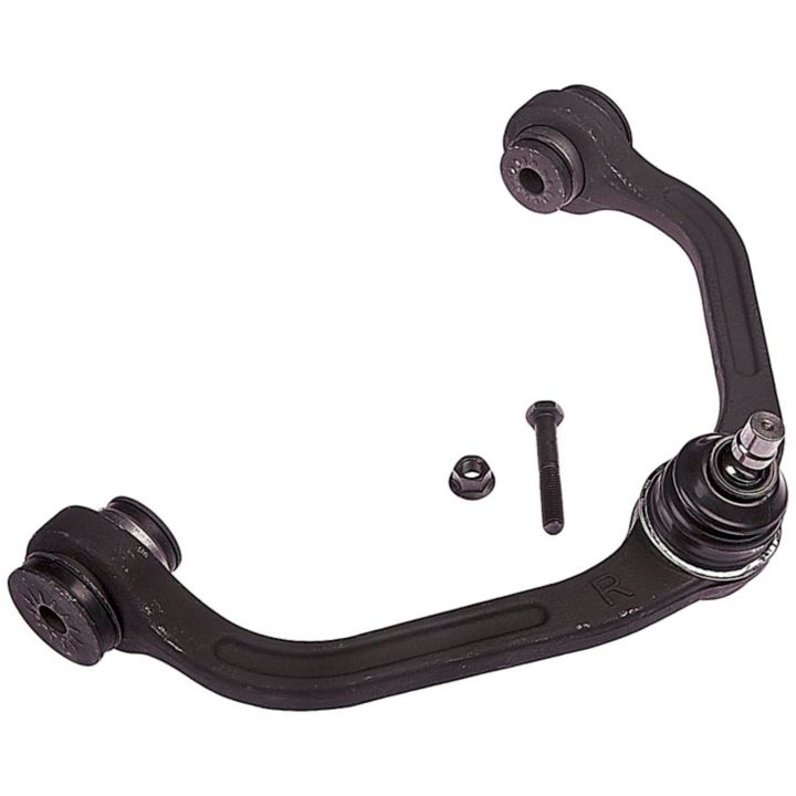 A CB85204 ProSeries OE+ Control Arm in black, designed for vehicles and displayed with a bolt and nut on a white background.
