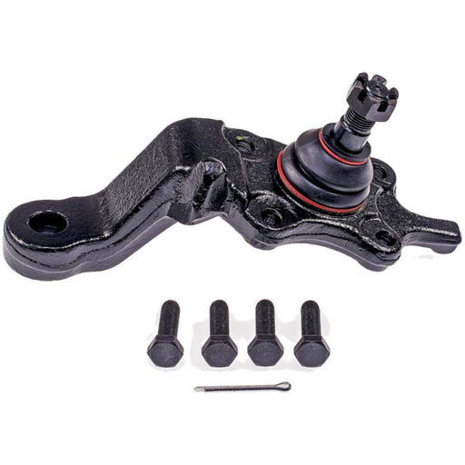 The BJ74464XL NASCAR Advantage Ball Joint - Front features a complete assembly that includes a mounting bracket, four bolts, and a pin placed underneath.