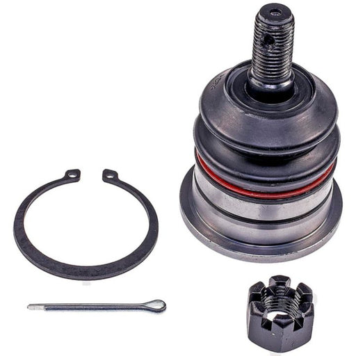 BJ69006XL NASCAR Advantage Ball Joint - Front kit includes a ball joint, retaining ring, cotter pin, and castellated nut on a white background.